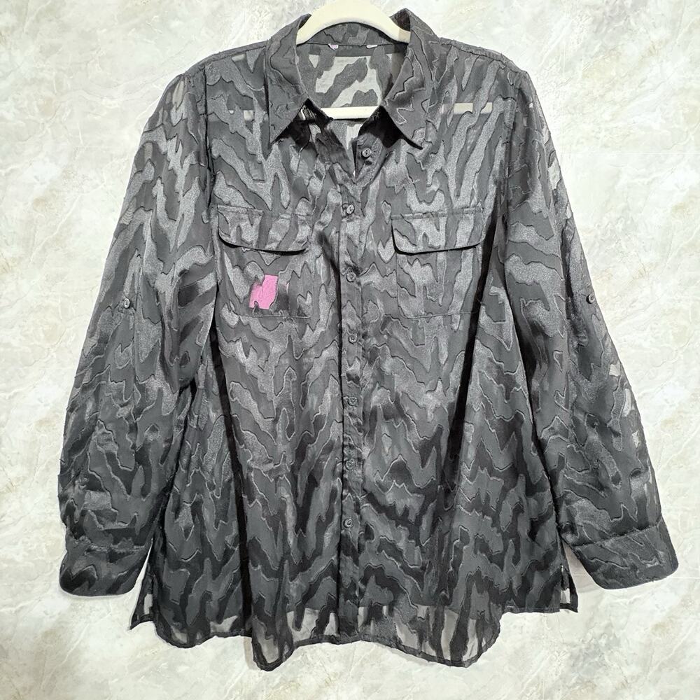Vtg TanJay Fairy Grunge Witchy Womens Shirt Sheer Button up Pockets Black Sz 1X